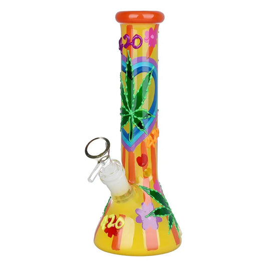 420 Leafy Sunburst Glow 9.25" Beaker Bong | 420-leafy-sunburst-glow-9-25-beaker-bong | Bongs | CaliConnected