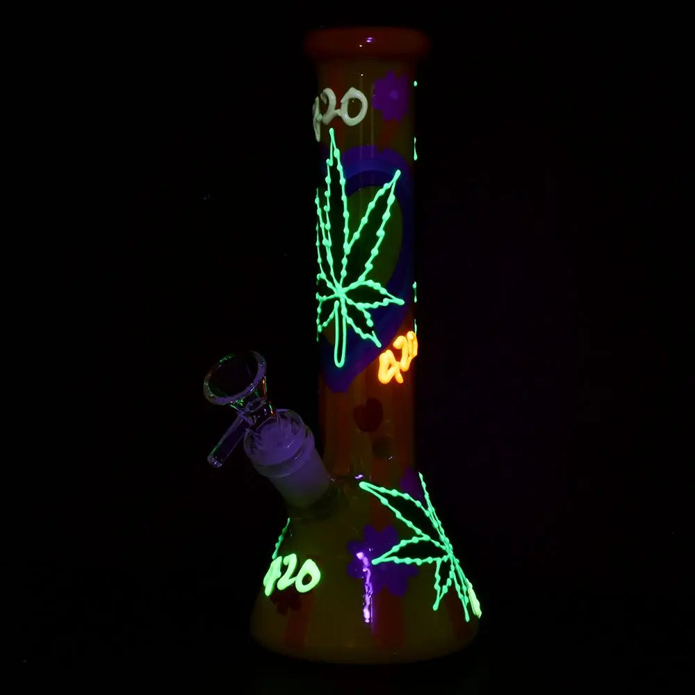 420 Leafy Sunburst Glow 9.25" Beaker Bong | 420-leafy-sunburst-glow-9-25-beaker-bong | Bongs | CaliConnected