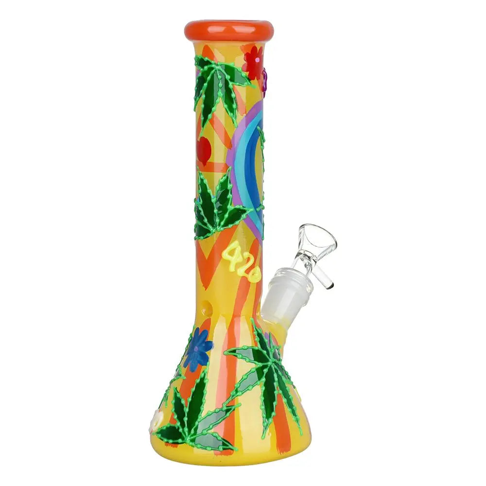 420 Leafy Sunburst Glow 9.25" Beaker Bong | 420-leafy-sunburst-glow-9-25-beaker-bong | Bongs | CaliConnected